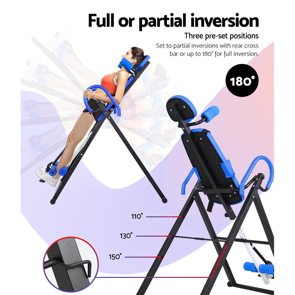 Gym Equipment & Accessories: Everfit Inversion Table Gravity Exercise Inverter Back Stretcher Home Gym Blue