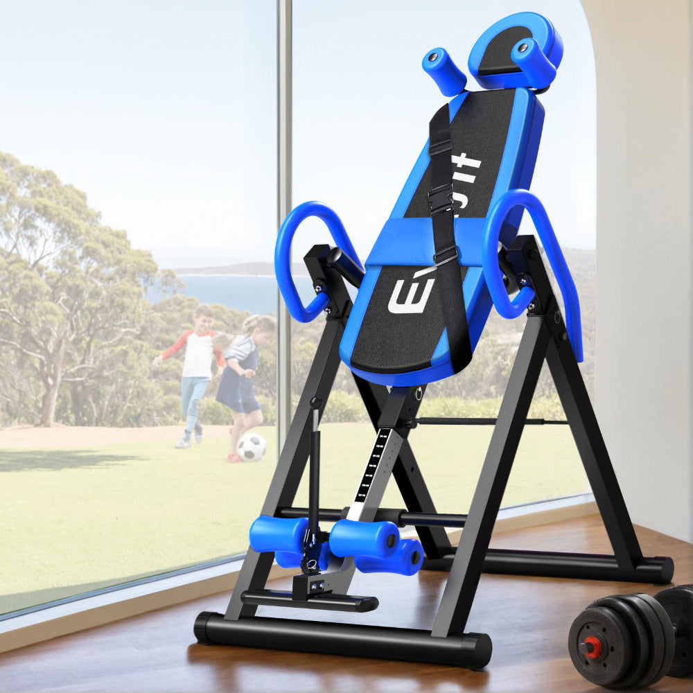 Gym Equipment & Accessories: Everfit Inversion Table Gravity Exercise Inverter Back Stretcher Home Gym Blue