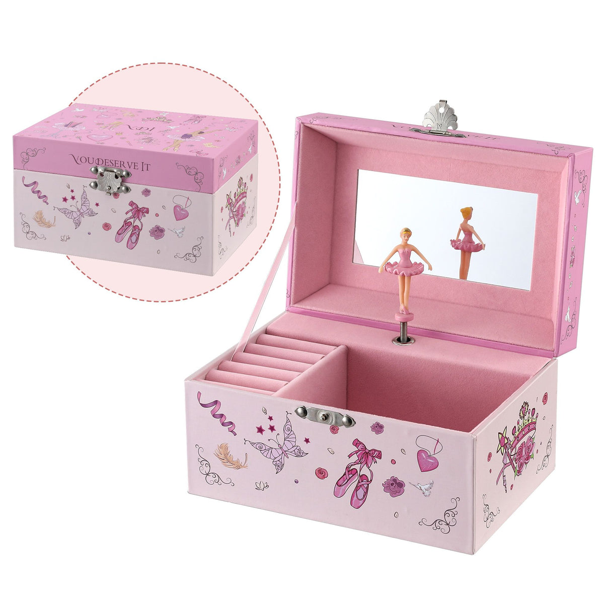 Keezi Kids Jewellery Box Organiser for Girls Kids Music, Pink