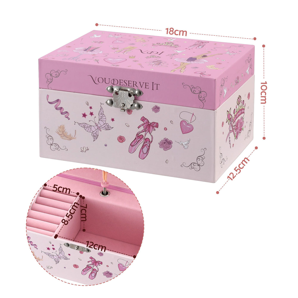 Keezi Kids Jewellery Box Organiser for Girls Kids Music, Pink