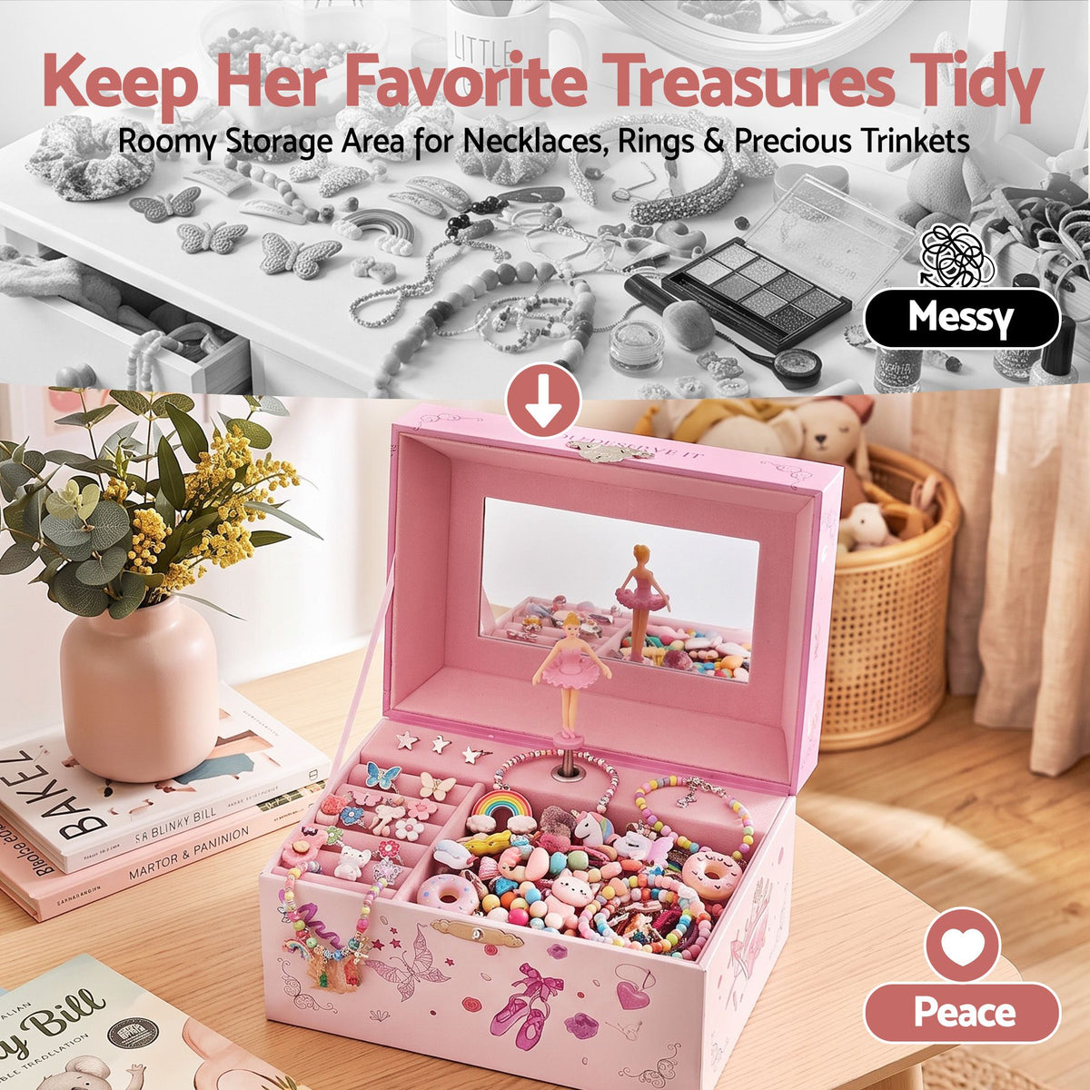 Keezi Kids Jewellery Box Organiser for Girls Kids Music, Pink