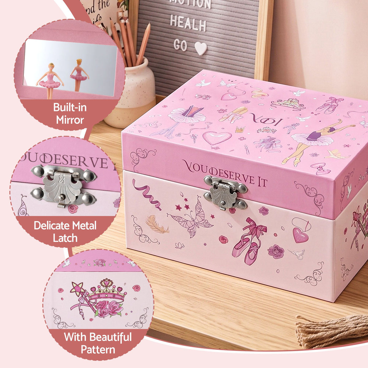 Keezi Kids Jewellery Box Organiser for Girls Kids Music, Pink
