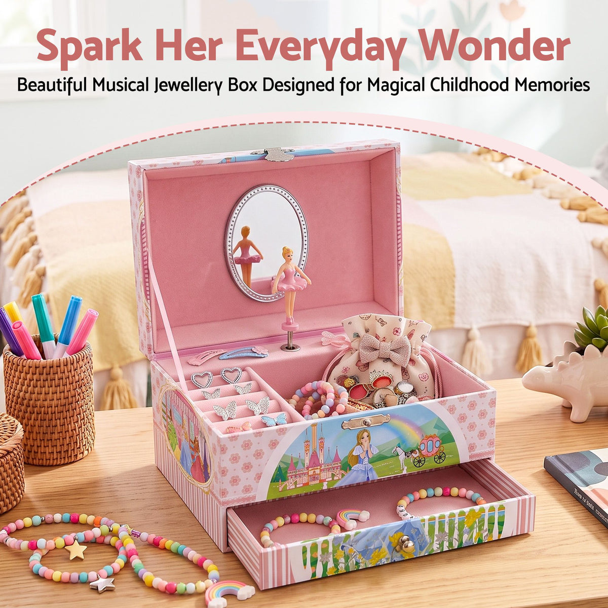 Keezi Kids Jewellery Box Organiser for Girls Kids Music