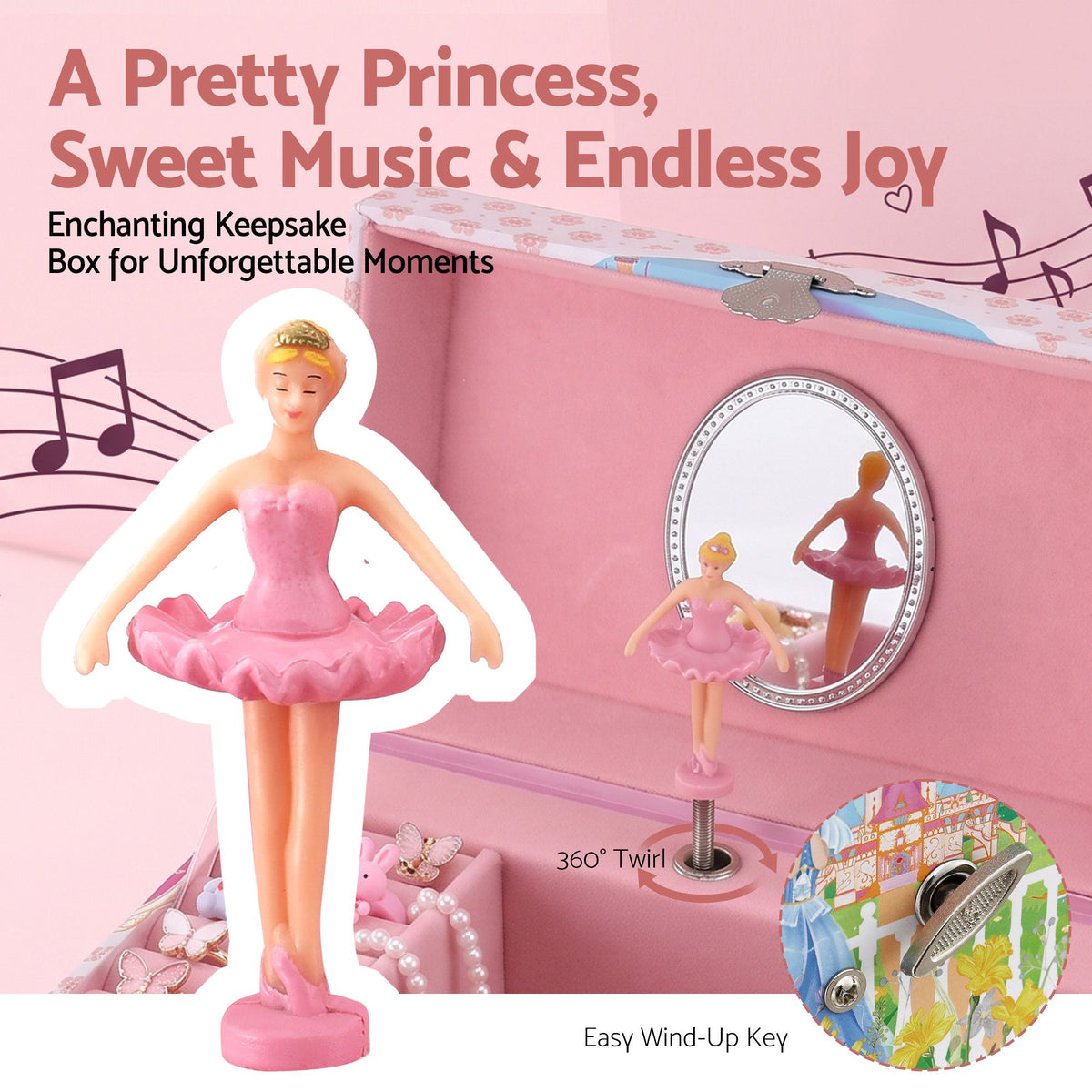 Keezi Kids Jewellery Box Organiser for Girls Kids Music