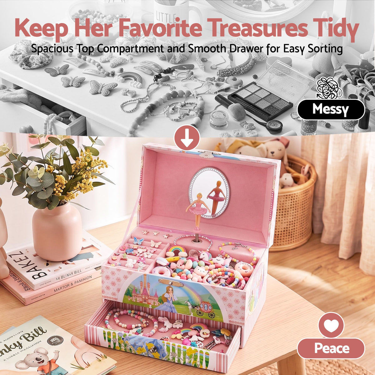 Keezi Kids Jewellery Box Organiser for Girls Kids Music