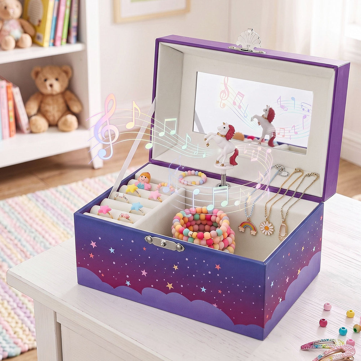 Keezi Kids Jewellery Box Organiser for Girls Kids Music, Purple