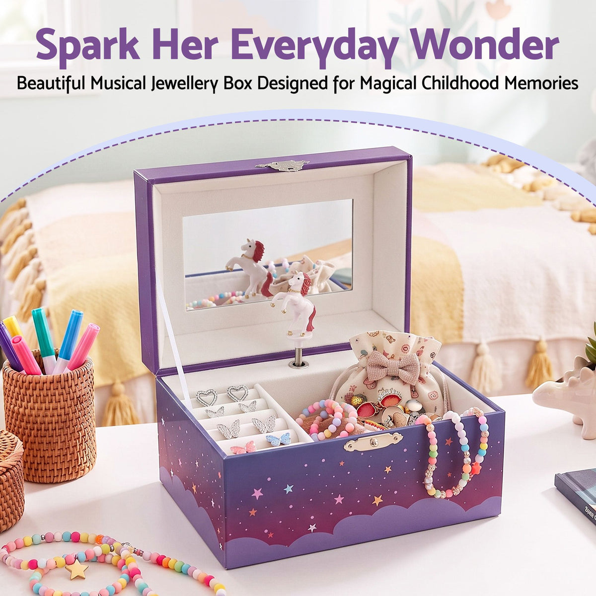 Keezi Kids Jewellery Box Organiser for Girls Kids Music, Purple