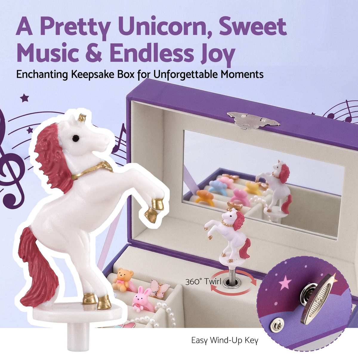 Keezi Kids Jewellery Box Organiser for Girls Kids Music, Purple