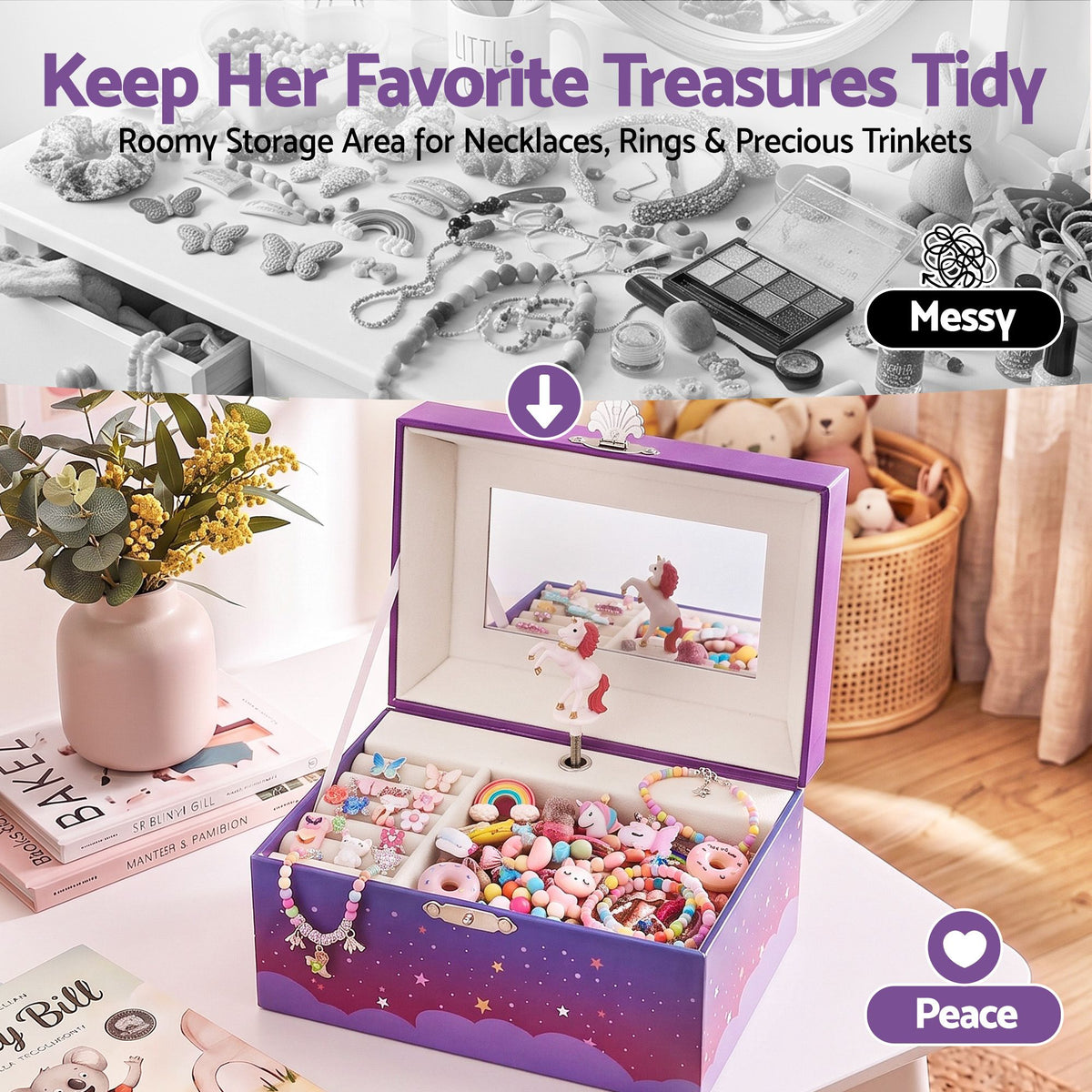 Keezi Kids Jewellery Box Organiser for Girls Kids Music, Purple