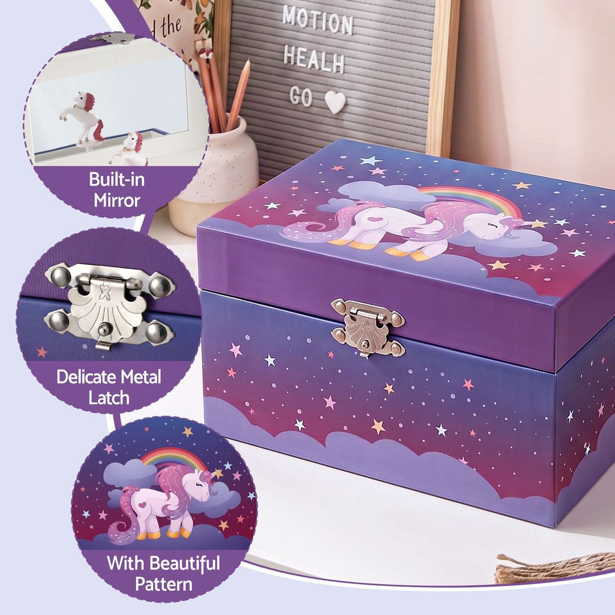 Keezi Kids Jewellery Box Organiser for Girls Kids Music, Purple