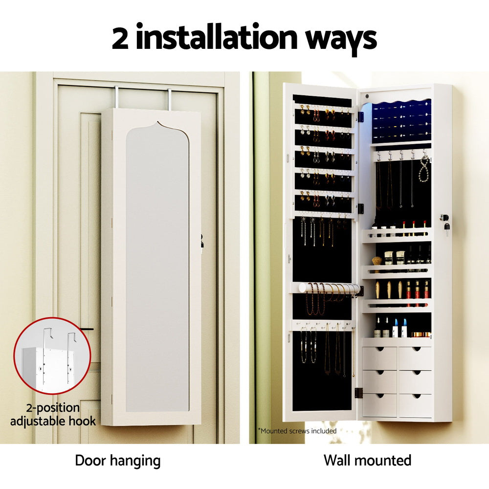 Storage Cabinets & Lockers: Artiss Jewellery Cabinet LED Mirror Lockable