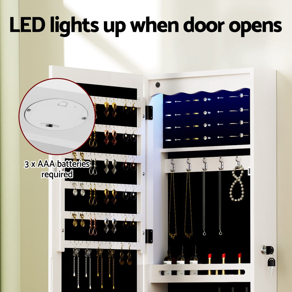 Storage Cabinets & Lockers: Artiss Jewellery Cabinet LED Mirror Lockable