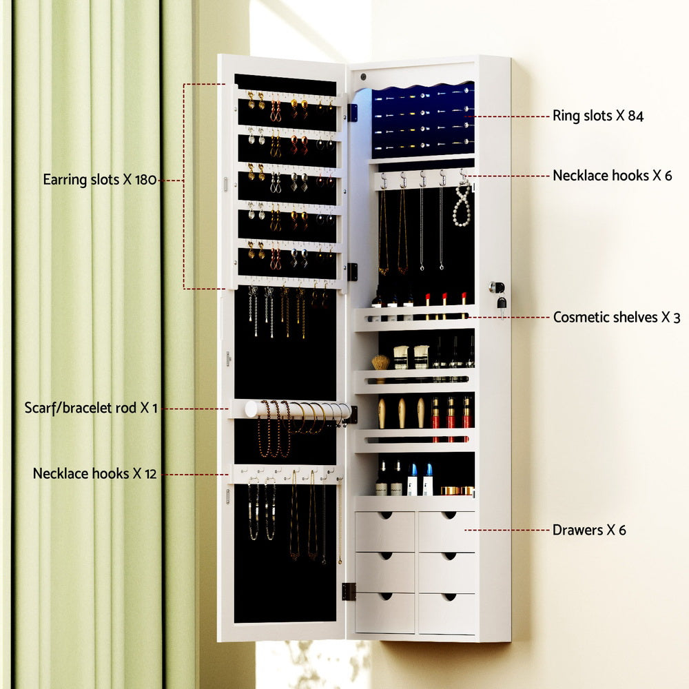 Storage Cabinets & Lockers: Artiss Jewellery Cabinet LED Mirror Lockable
