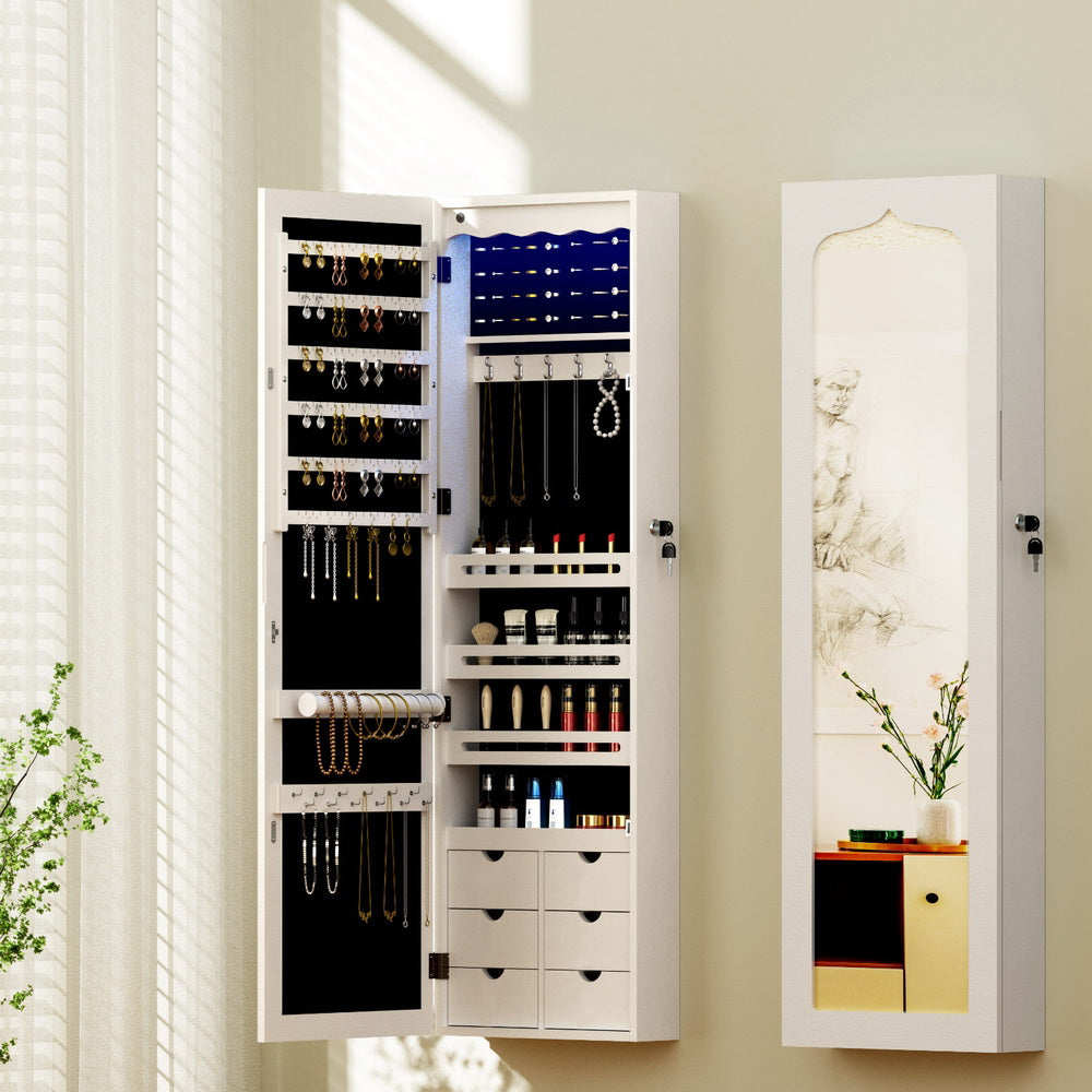 Storage Cabinets & Lockers: Artiss Jewellery Cabinet LED Mirror Lockable
