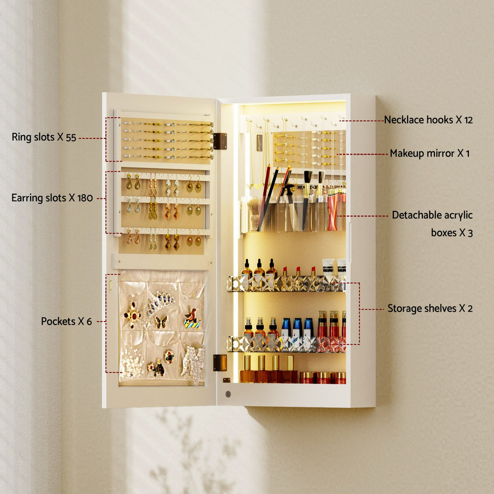 Storage Cabinets: Artiss Jewellery Cabinet Mirror Door Wall Mount