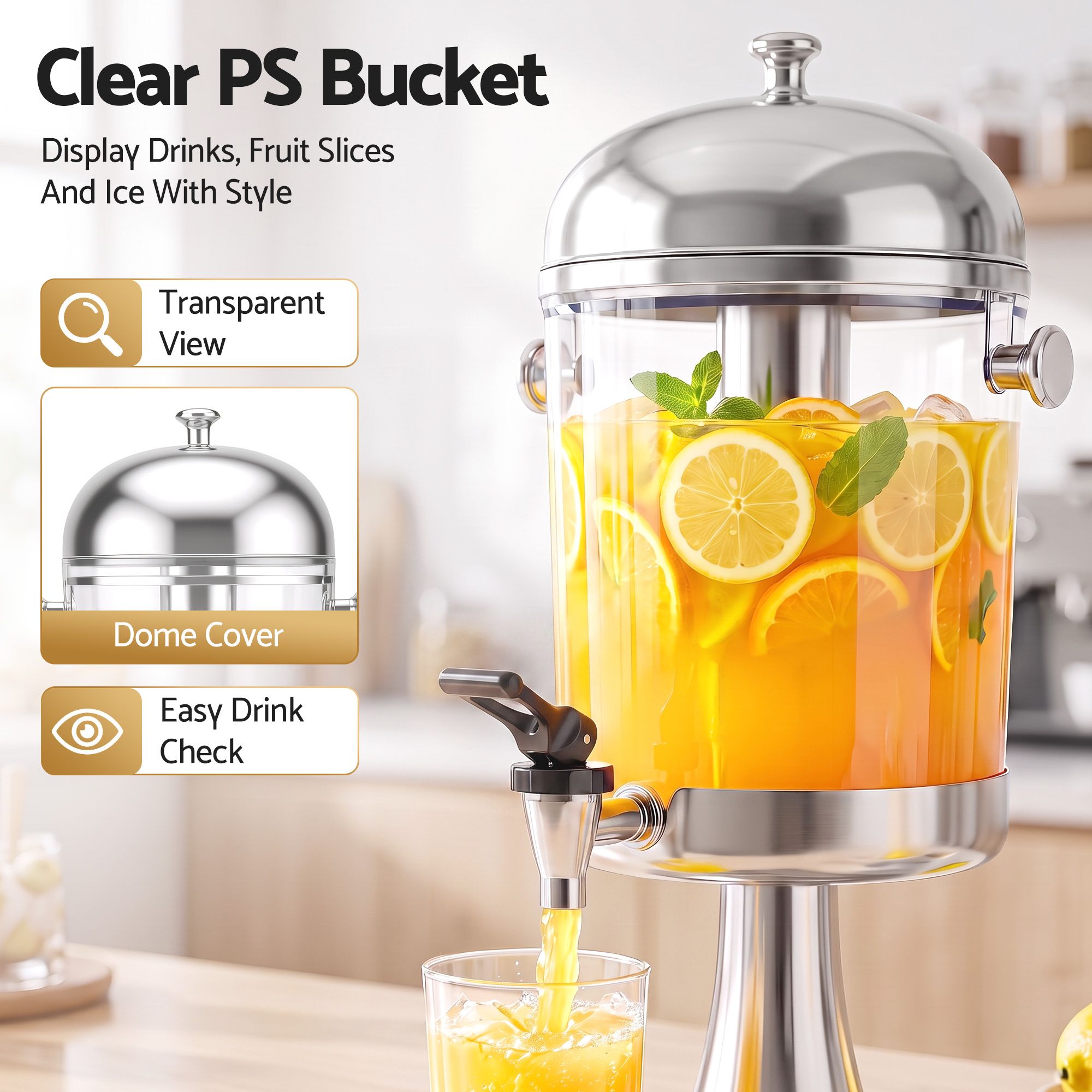 5-Star Chef 8L Beverage Juice Dispenser Tap Ice Tube Single Drip Tray