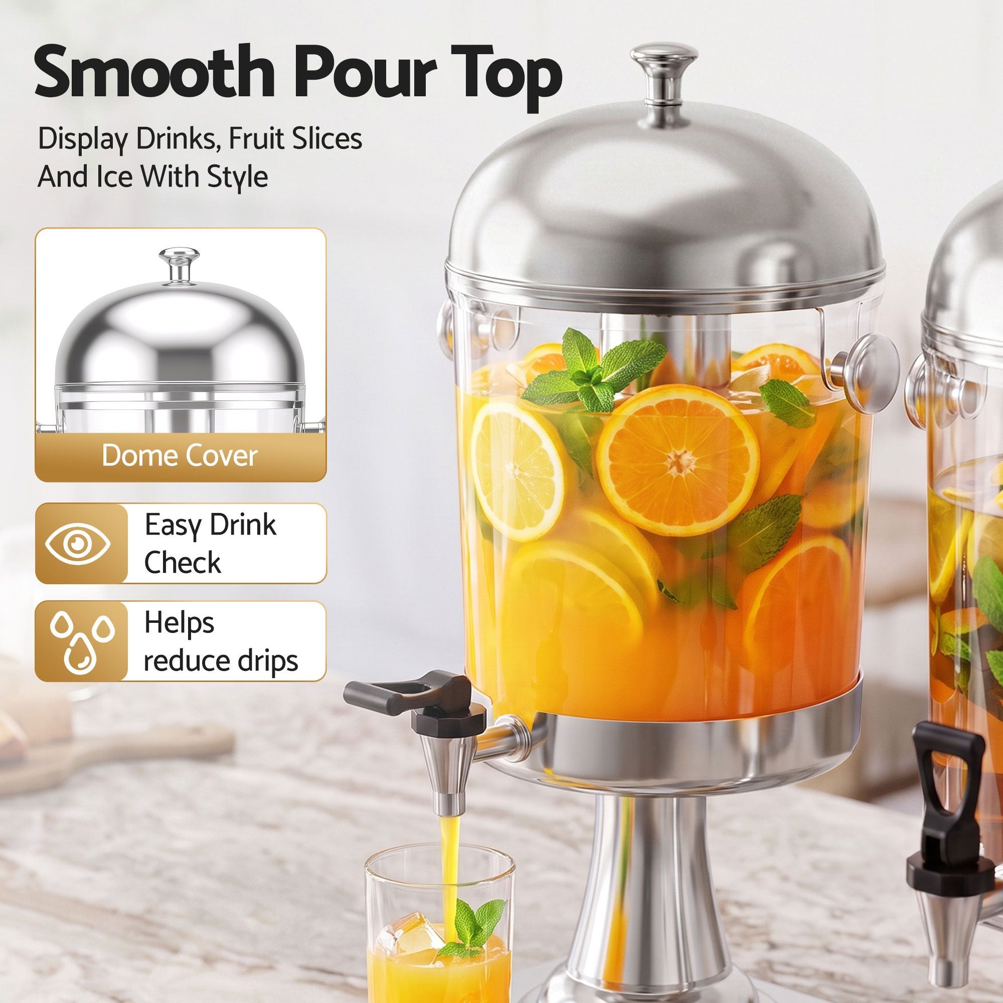 5-Star Chef 16L Dual Tank Juice Dispenser Drink Beverage Server Ice Tubes