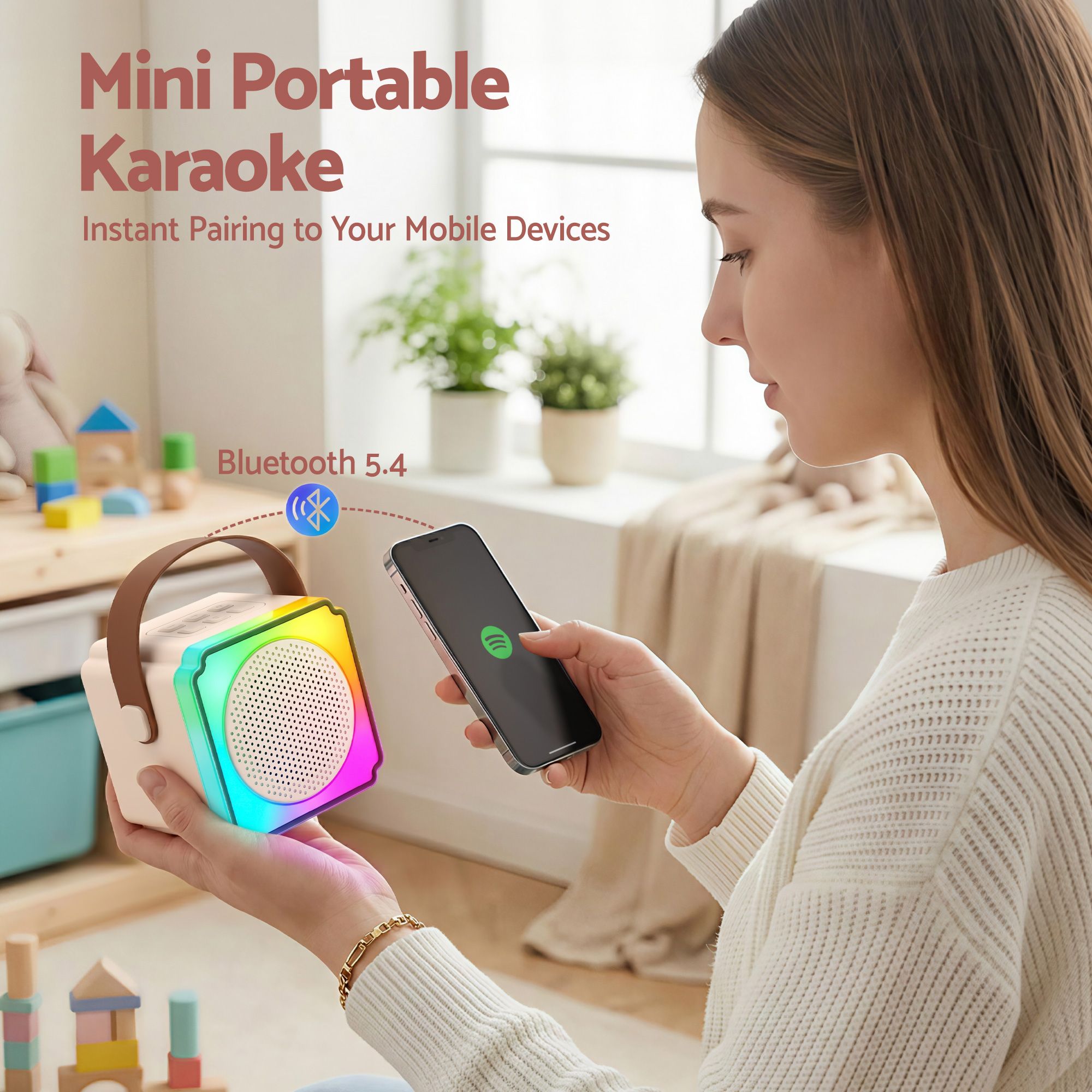 Alpha Mini Portable Karaoke Machine for Adults Kids with 2 Wireless Microphones