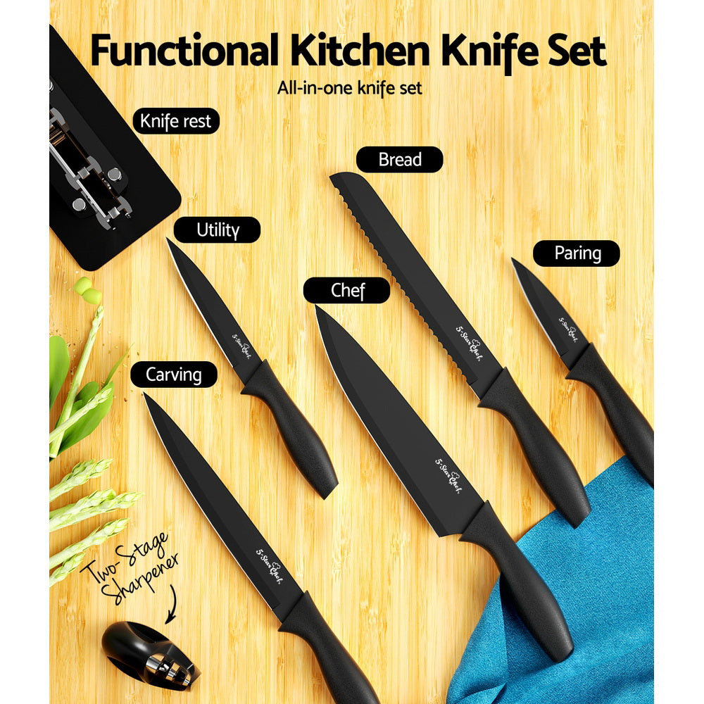 Kitchen Knives: 5-Star Chef 7PCS Kitchen Knife Set Stainless Steel Non-stick with Sharpener