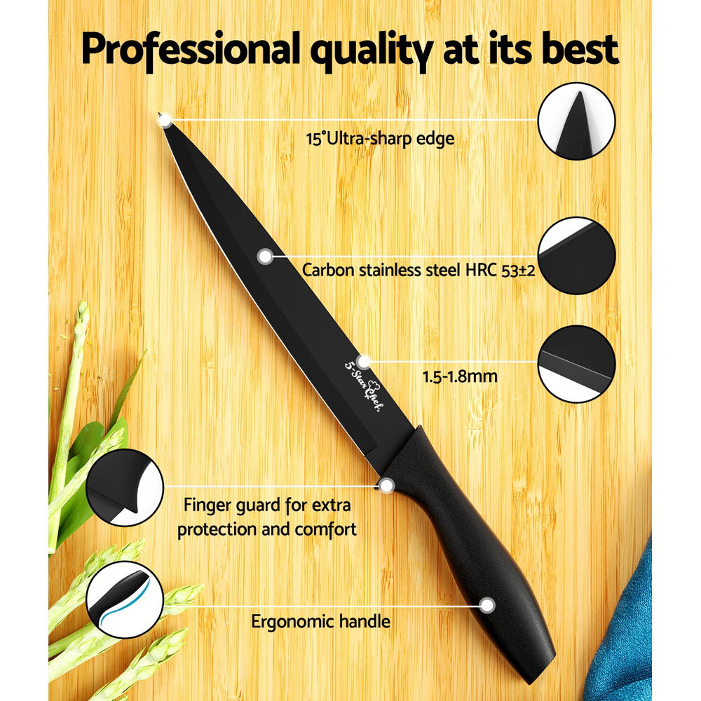 Kitchen Knives: 5-Star Chef 7PCS Kitchen Knife Set Stainless Steel Non-stick with Sharpener