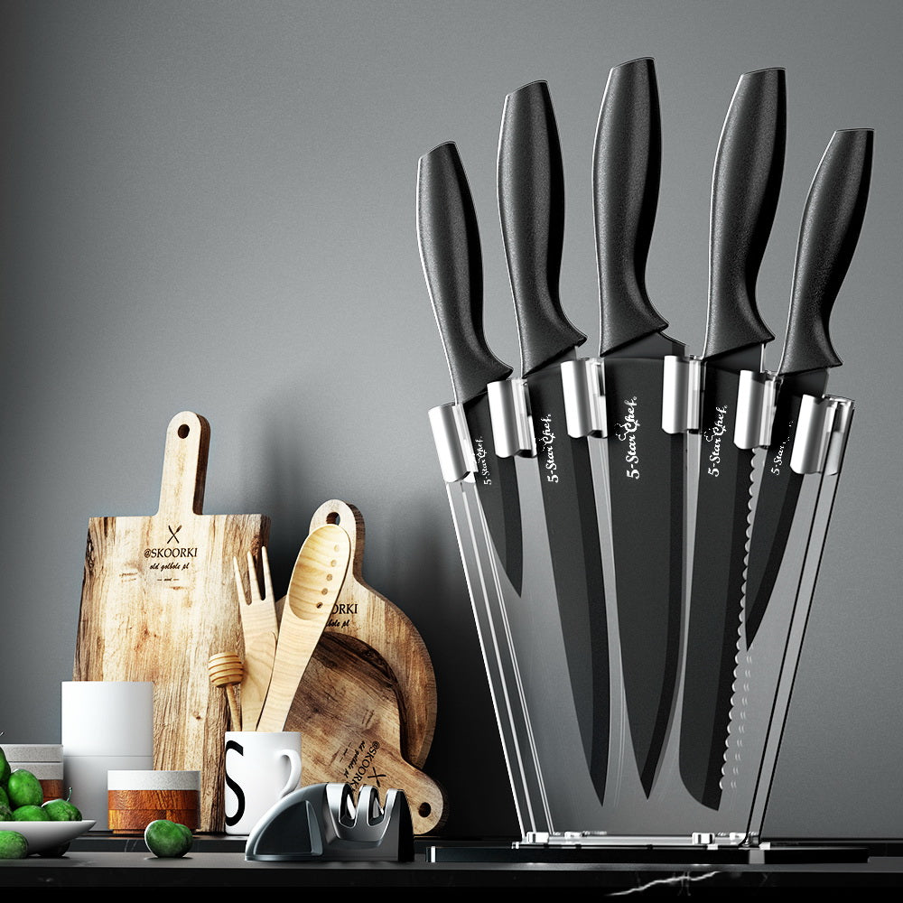 Kitchen Knives: 5-Star Chef 7PCS Kitchen Knife Set Stainless Steel Non-stick with Sharpener