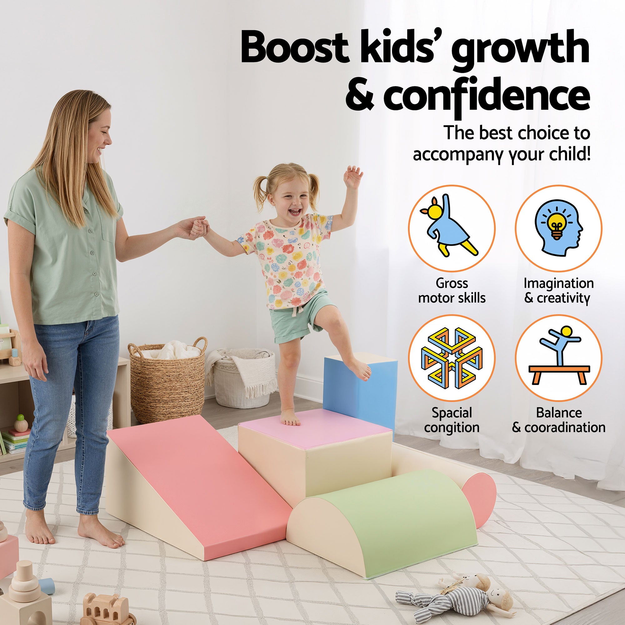 Activity Toys: Keezi Kids Climbing Blocks 5-Piece Foam Toddler Playset Soft Indoor Climbing Toy Rocker