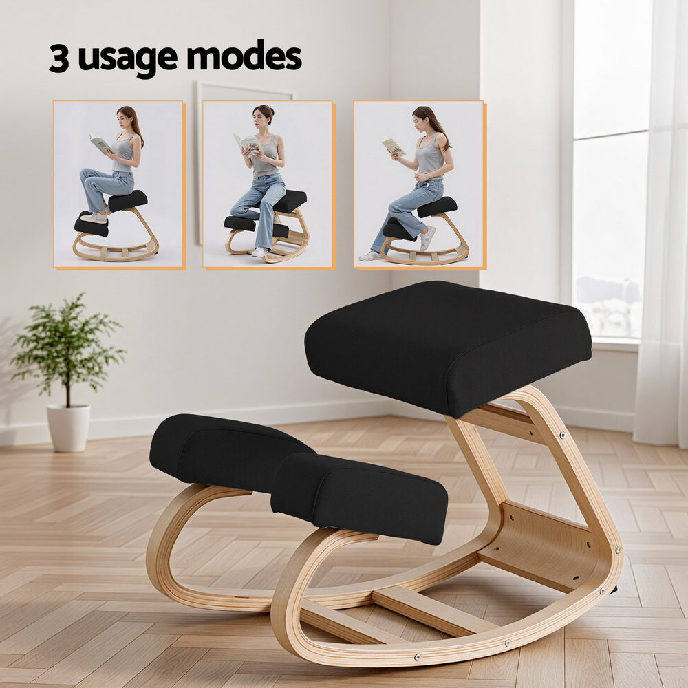 Artiss Kneeling Chair Ergonomic Posture Chair with Memory Foam Balance Stool for Home Office Gaming 120kg Weight Capacity Black