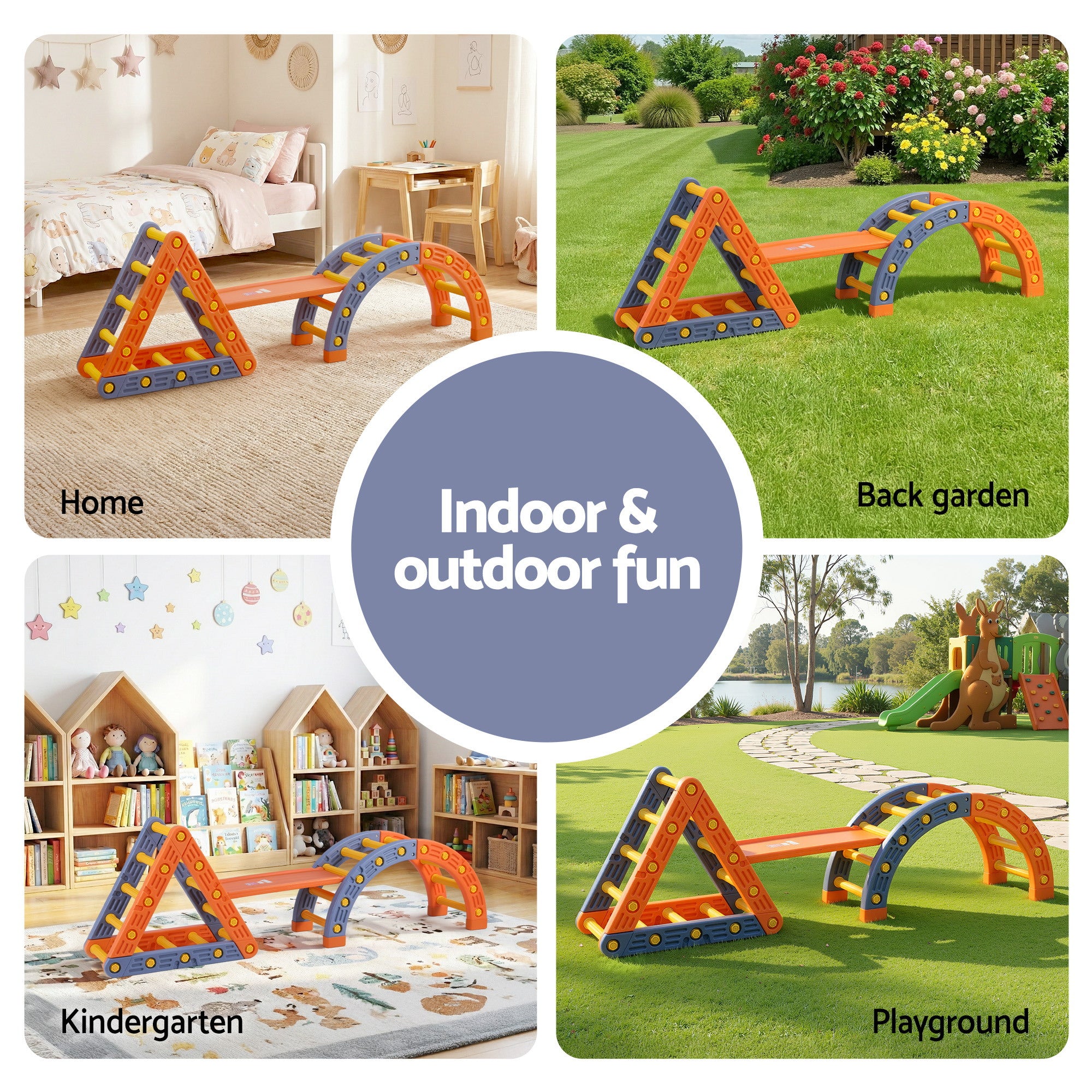 Activity Toys: Keezi Kids Climbing Frame Set With Slide Indoor Outdoor Toddler Toys Pikler Triangle Climber With Arch
