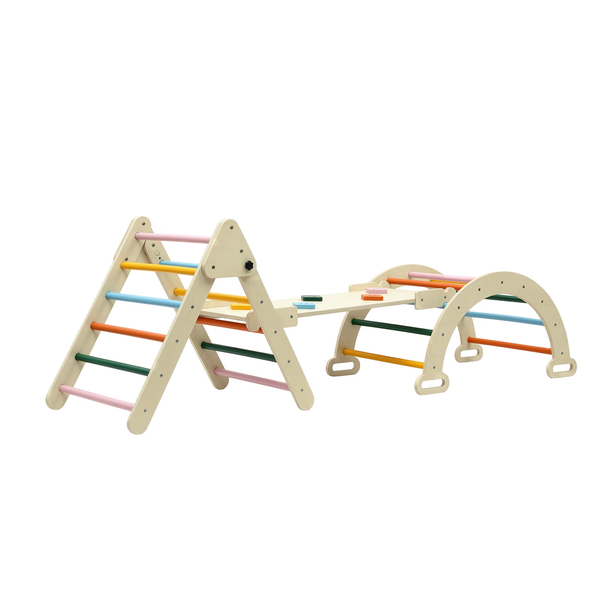 Activity Toys: Keezi Kids Triangle Climbing Toys Set With Slide Indoor Outdoor Toddler Toys Pikler Climber With Arch