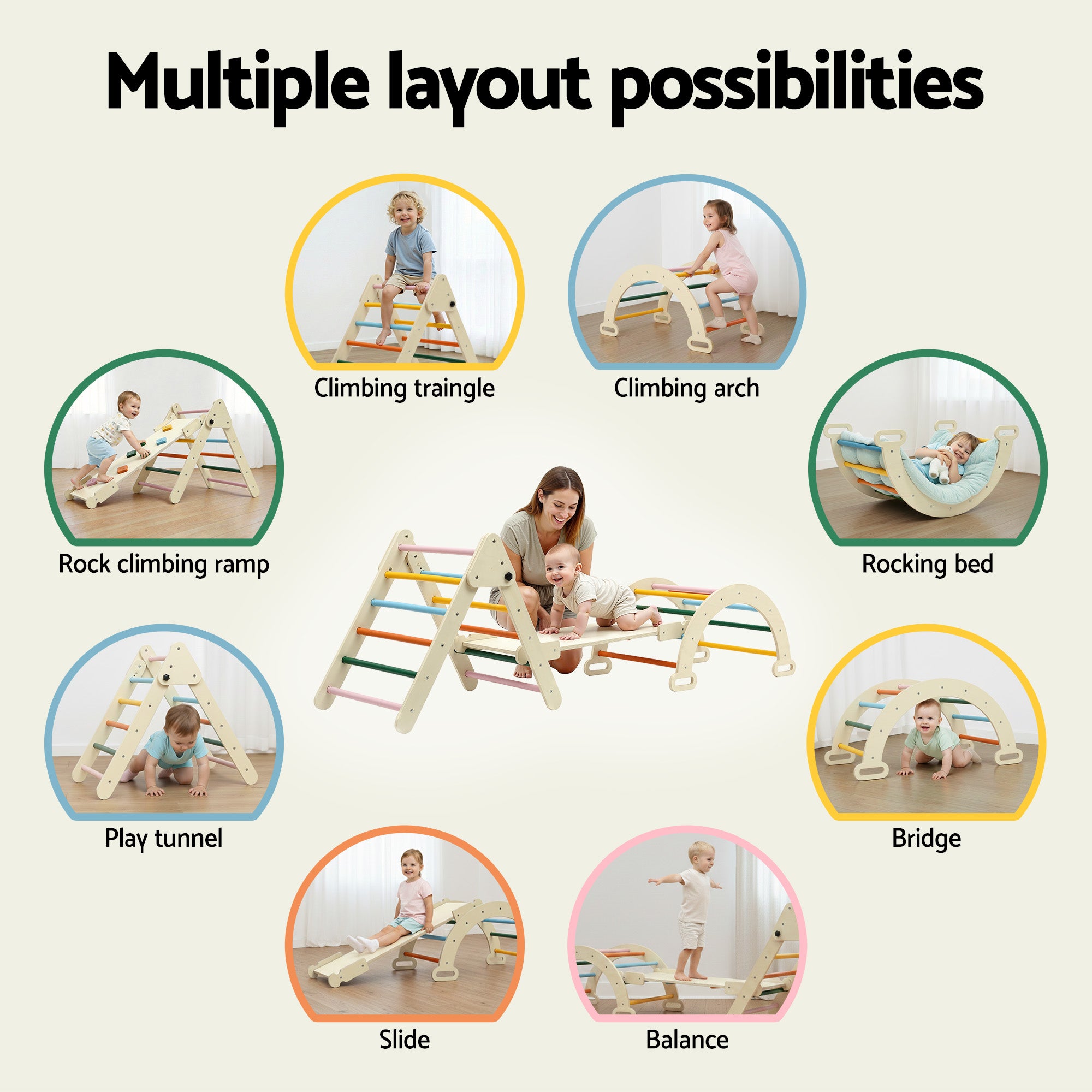 Activity Toys: Keezi Kids Triangle Climbing Toys Set With Slide Indoor Outdoor Toddler Toys Pikler Climber With Arch