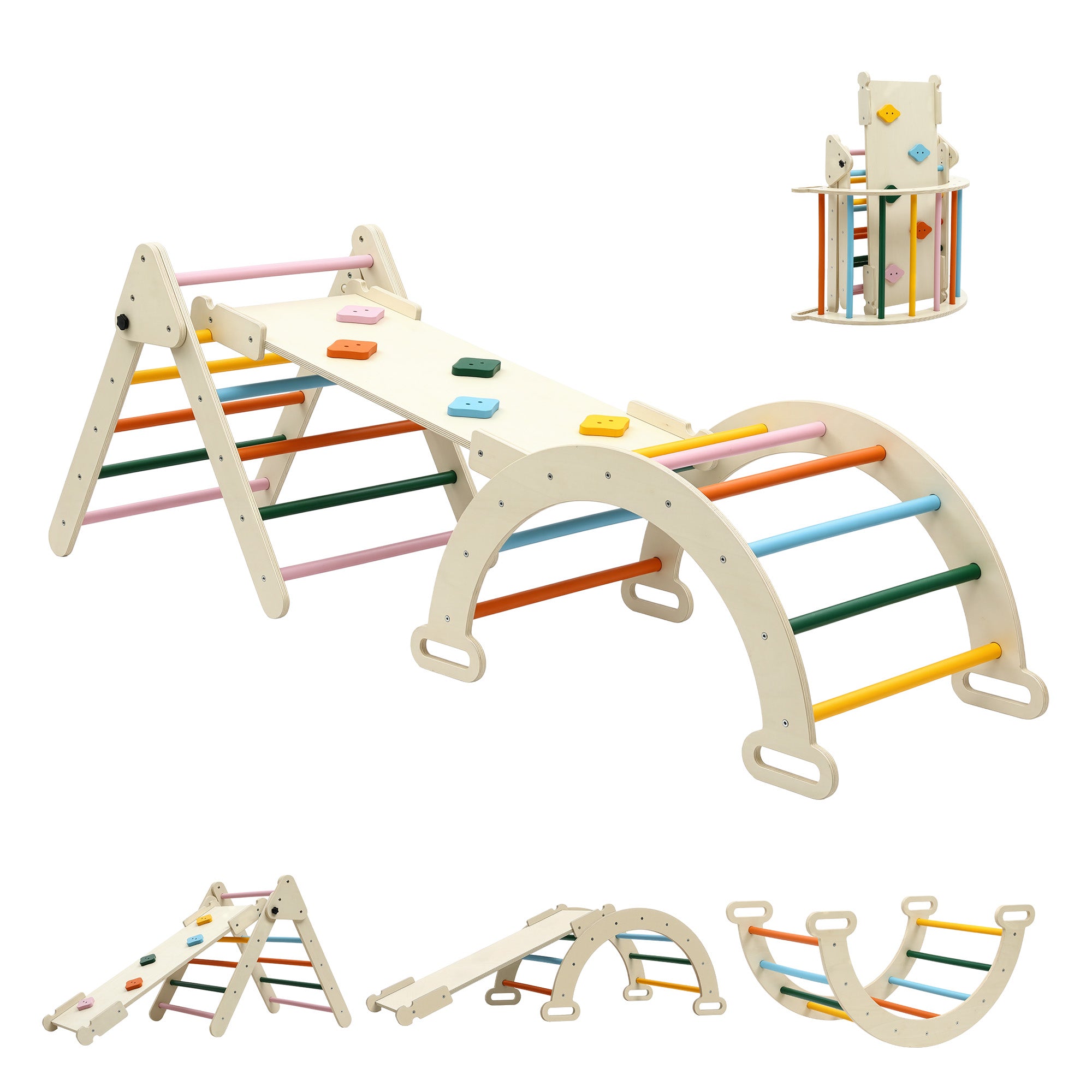 Activity Toys: Keezi Kids Triangle Climbing Toys Set With Slide Indoor Outdoor Toddler Toys Pikler Climber With Arch