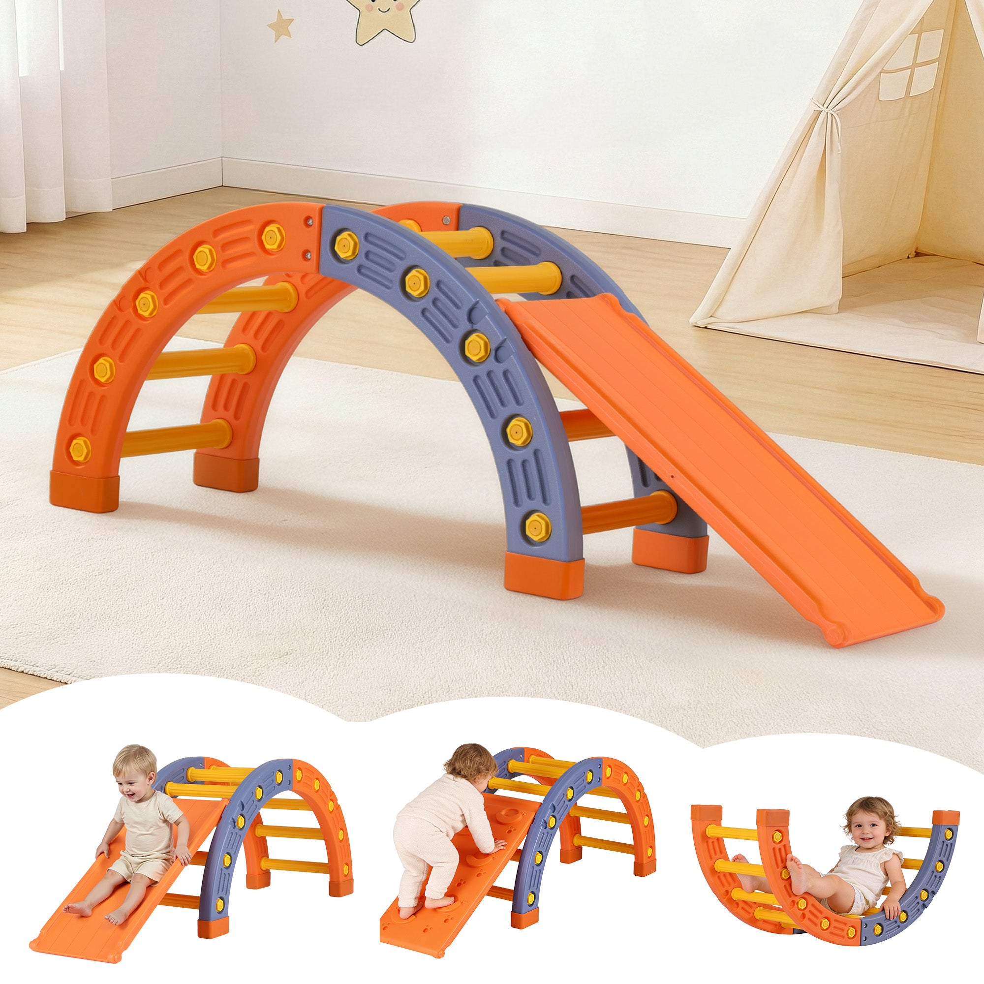 Activity Toys: Keezi Kids Climbing Frame Set With Slide Indoor Outdoor Toddler Toys Pikler Arch Climber