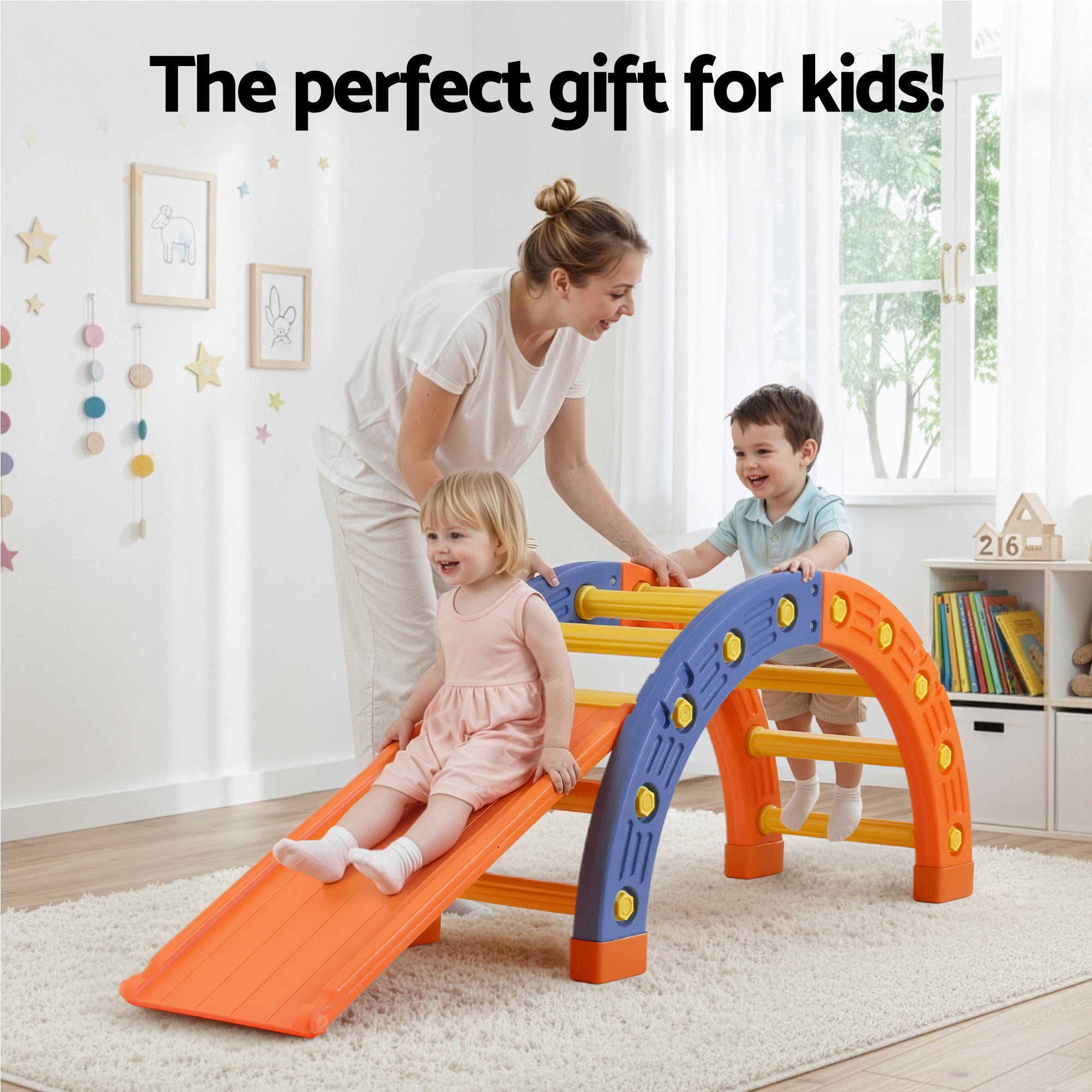 Activity Toys: Keezi Kids Climbing Frame Set With Slide Indoor Outdoor Toddler Toys Pikler Arch Climber