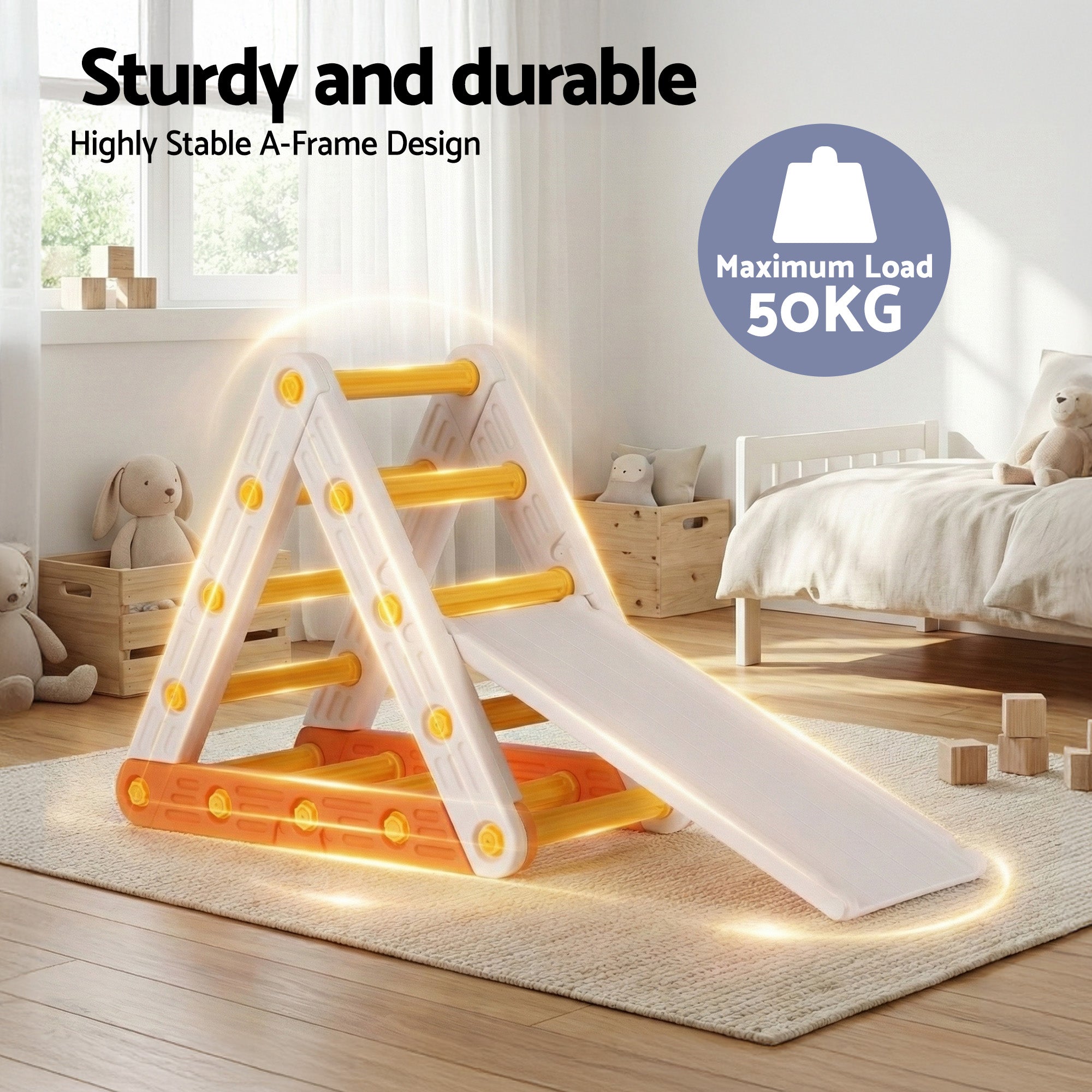 Activity Toys: Keezi Kids Climbing Frame Set With Slide Indoor Outdoor Toddler Toys Pikler Triangle Climber