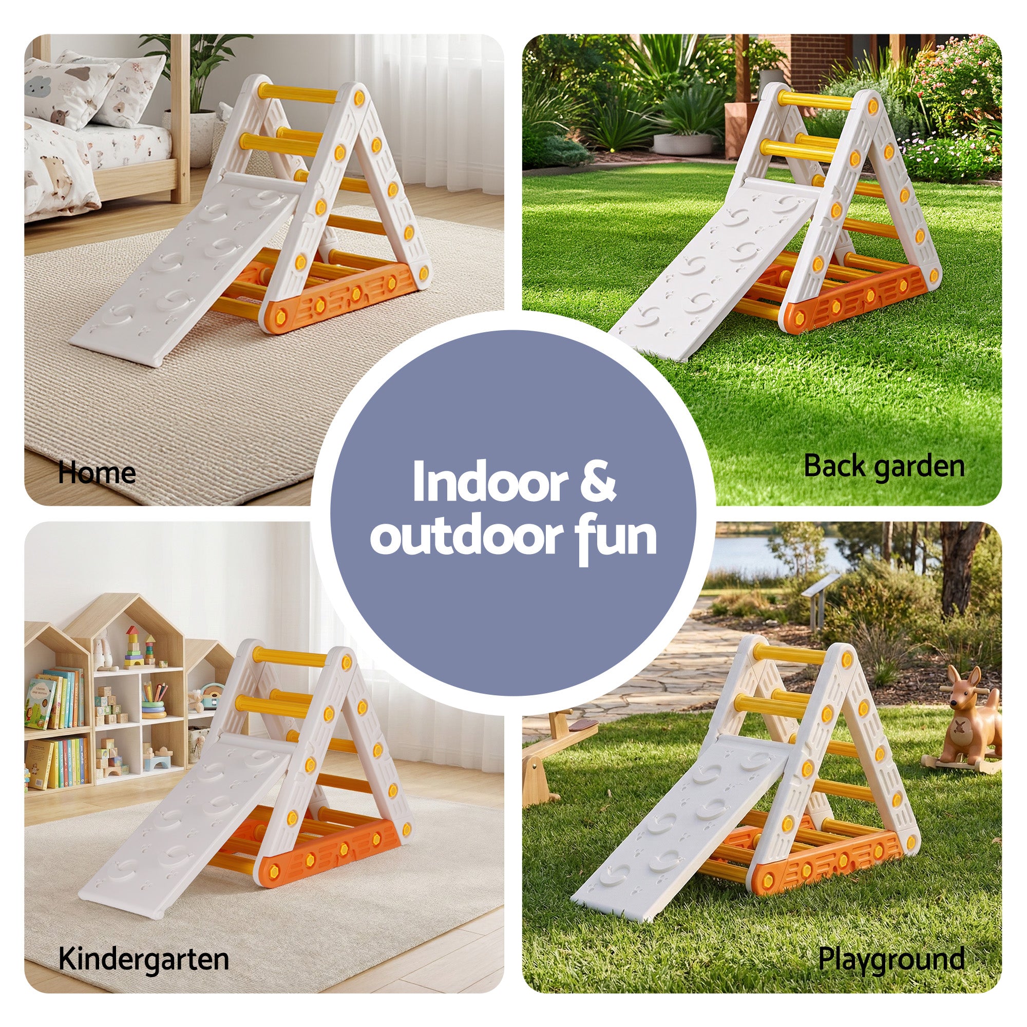 Activity Toys: Keezi Kids Climbing Frame Set With Slide Indoor Outdoor Toddler Toys Pikler Triangle Climber