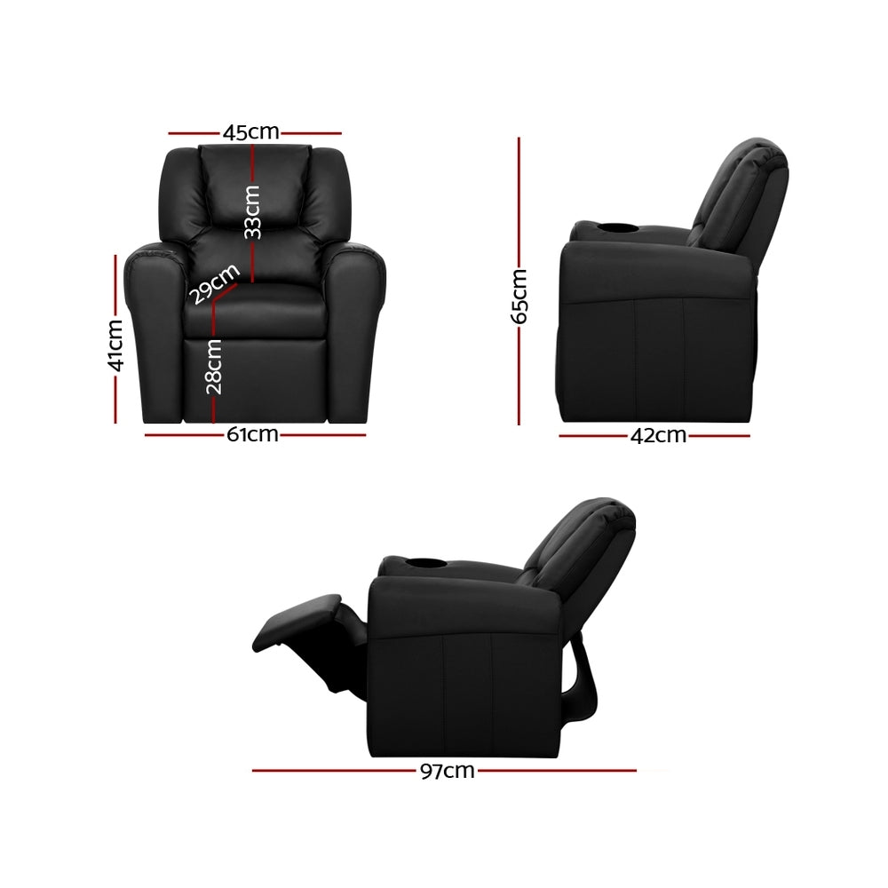 Kid's Tables, Chairs & Seats: Keezi Kids Recliner Chair PU Leather Sofa Lounge Couch Children Armchair Black