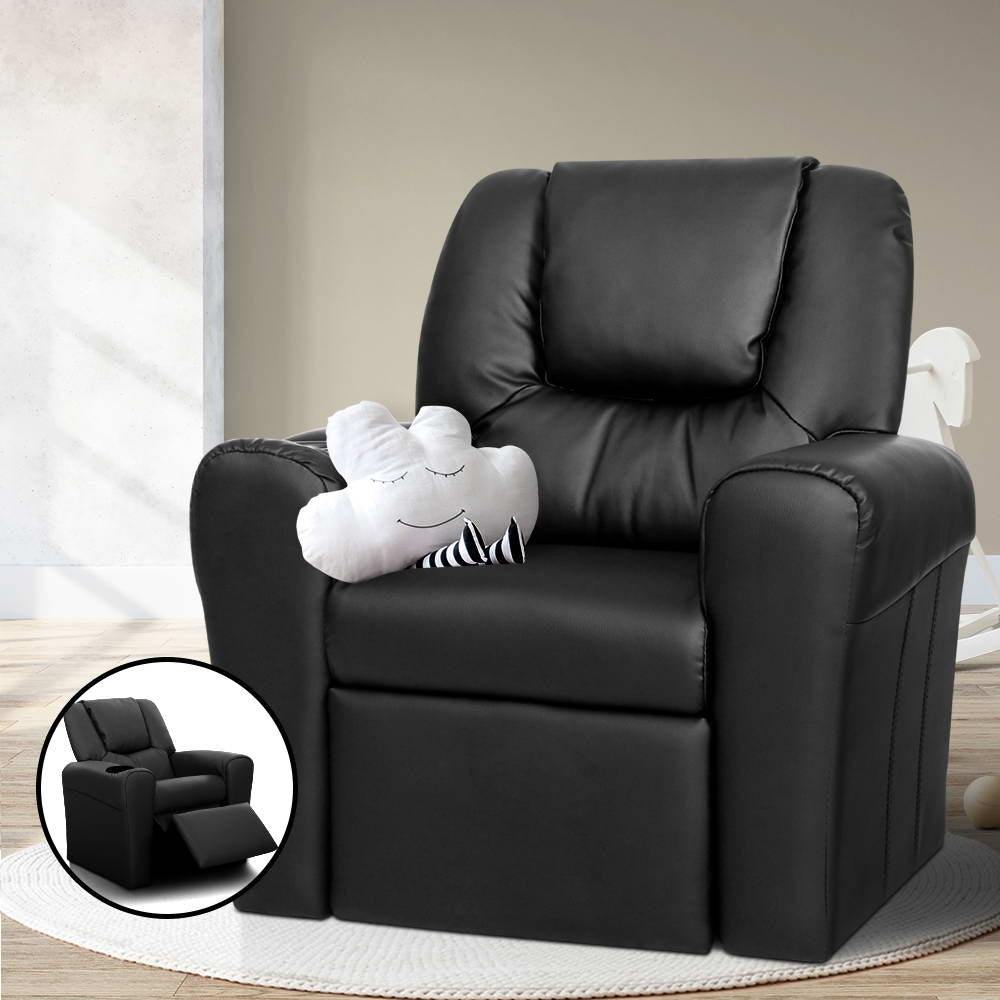 Kid's Tables, Chairs & Seats: Keezi Kids Recliner Chair PU Leather Sofa Lounge Couch Children Armchair Black