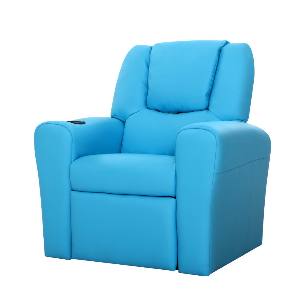 Kid's Tables, Chairs & Seats: Keezi Kids Recliner Chair PU Leather Sofa Lounge Couch Children Armchair Blue