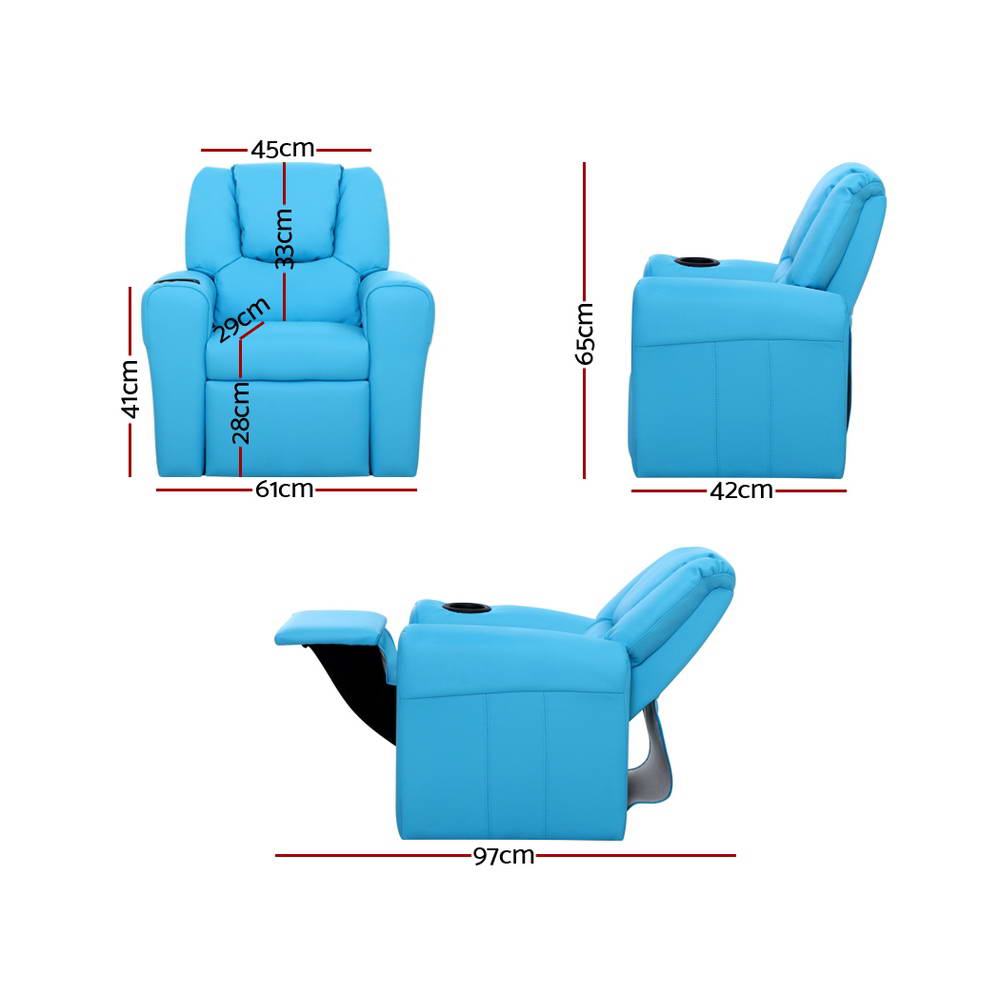 Kid's Tables, Chairs & Seats: Keezi Kids Recliner Chair PU Leather Sofa Lounge Couch Children Armchair Blue