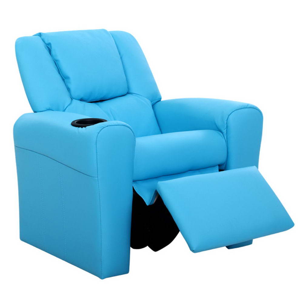 Kid's Tables, Chairs & Seats: Keezi Kids Recliner Chair PU Leather Sofa Lounge Couch Children Armchair Blue