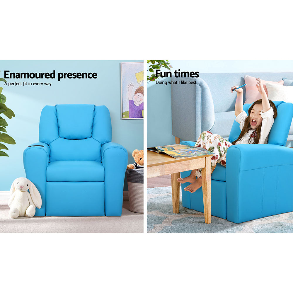 Kid's Tables, Chairs & Seats: Keezi Kids Recliner Chair PU Leather Sofa Lounge Couch Children Armchair Blue
