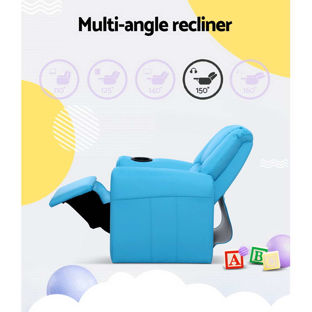 Kid's Tables, Chairs & Seats: Keezi Kids Recliner Chair PU Leather Sofa Lounge Couch Children Armchair Blue