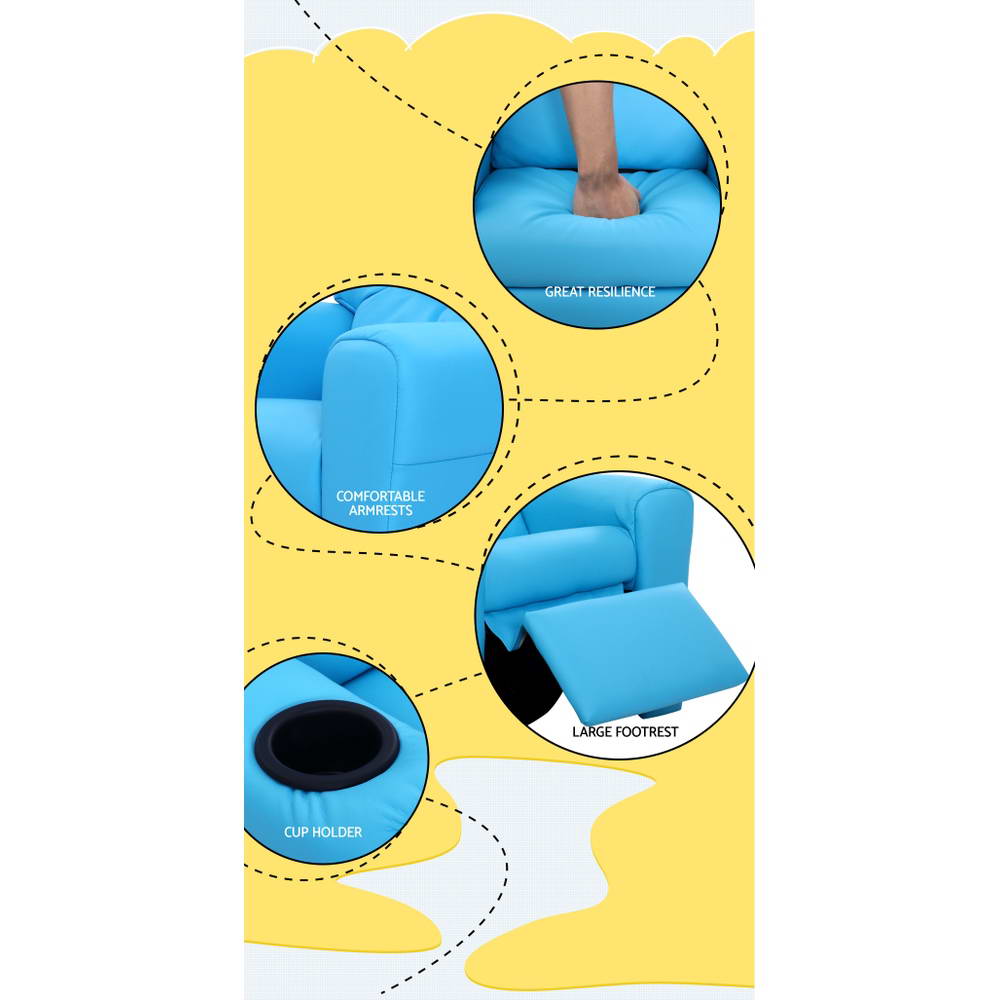 Kid's Tables, Chairs & Seats: Keezi Kids Recliner Chair PU Leather Sofa Lounge Couch Children Armchair Blue
