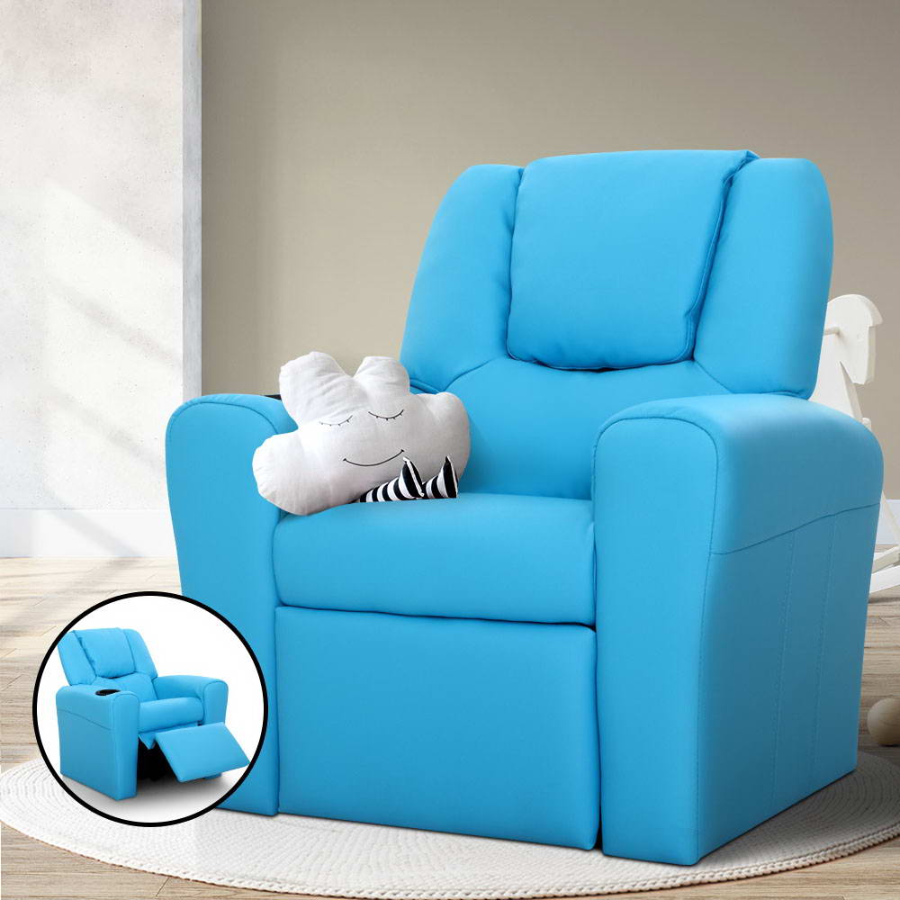 Kid's Tables, Chairs & Seats: Keezi Kids Recliner Chair PU Leather Sofa Lounge Couch Children Armchair Blue