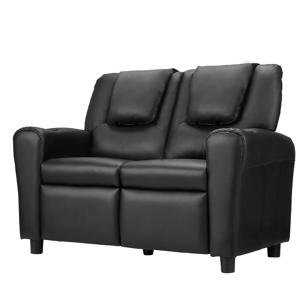 Office & Desk Chairs: Keezi Kids Recliner Chair Double PU Leather Sofa Lounge Couch Armchair Black