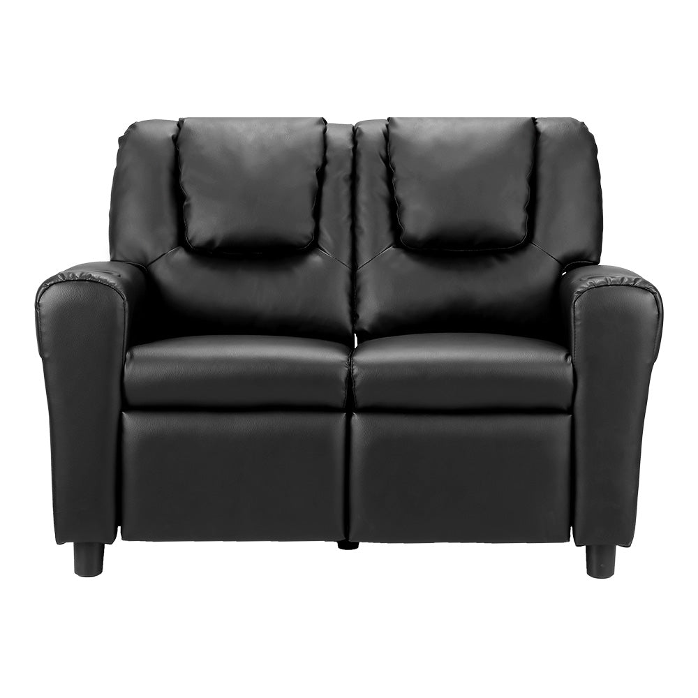 Office & Desk Chairs: Keezi Kids Recliner Chair Double PU Leather Sofa Lounge Couch Armchair Black