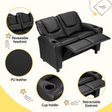 Office & Desk Chairs: Keezi Kids Recliner Chair Double PU Leather Sofa Lounge Couch Armchair Black