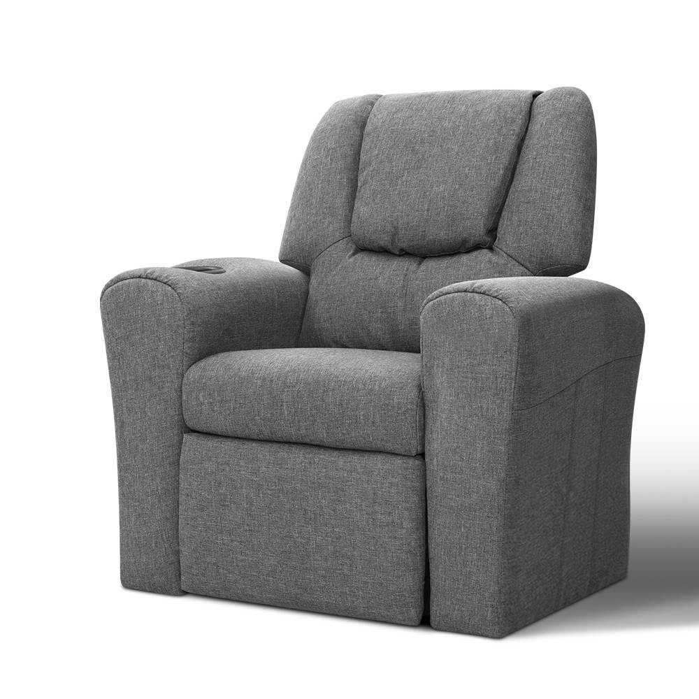 Arm Chairs & Recliners: Keezi Kids Recliner Chair Linen Soft Sofa Lounge Couch Children Armchair Grey