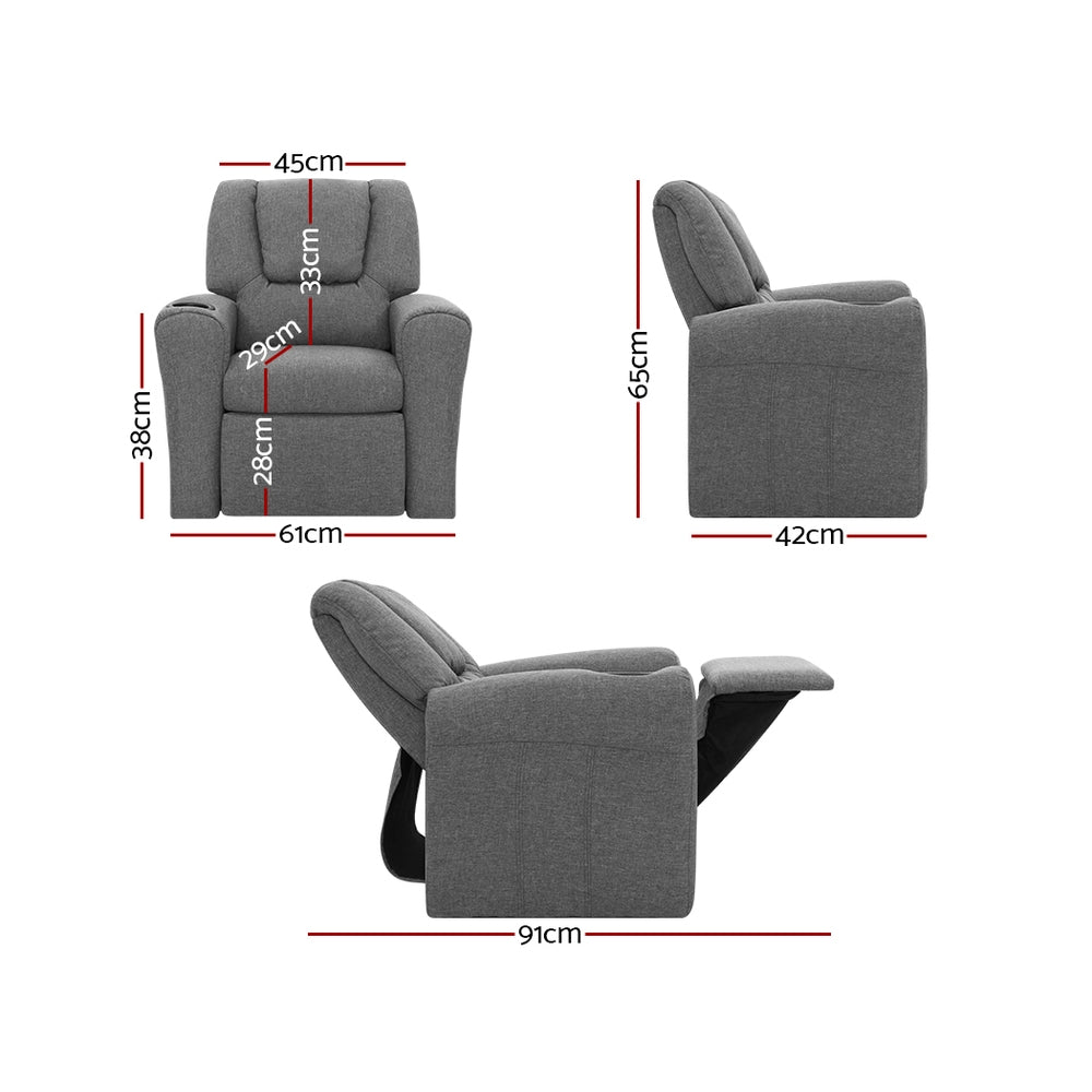 Arm Chairs & Recliners: Keezi Kids Recliner Chair Linen Soft Sofa Lounge Couch Children Armchair Grey