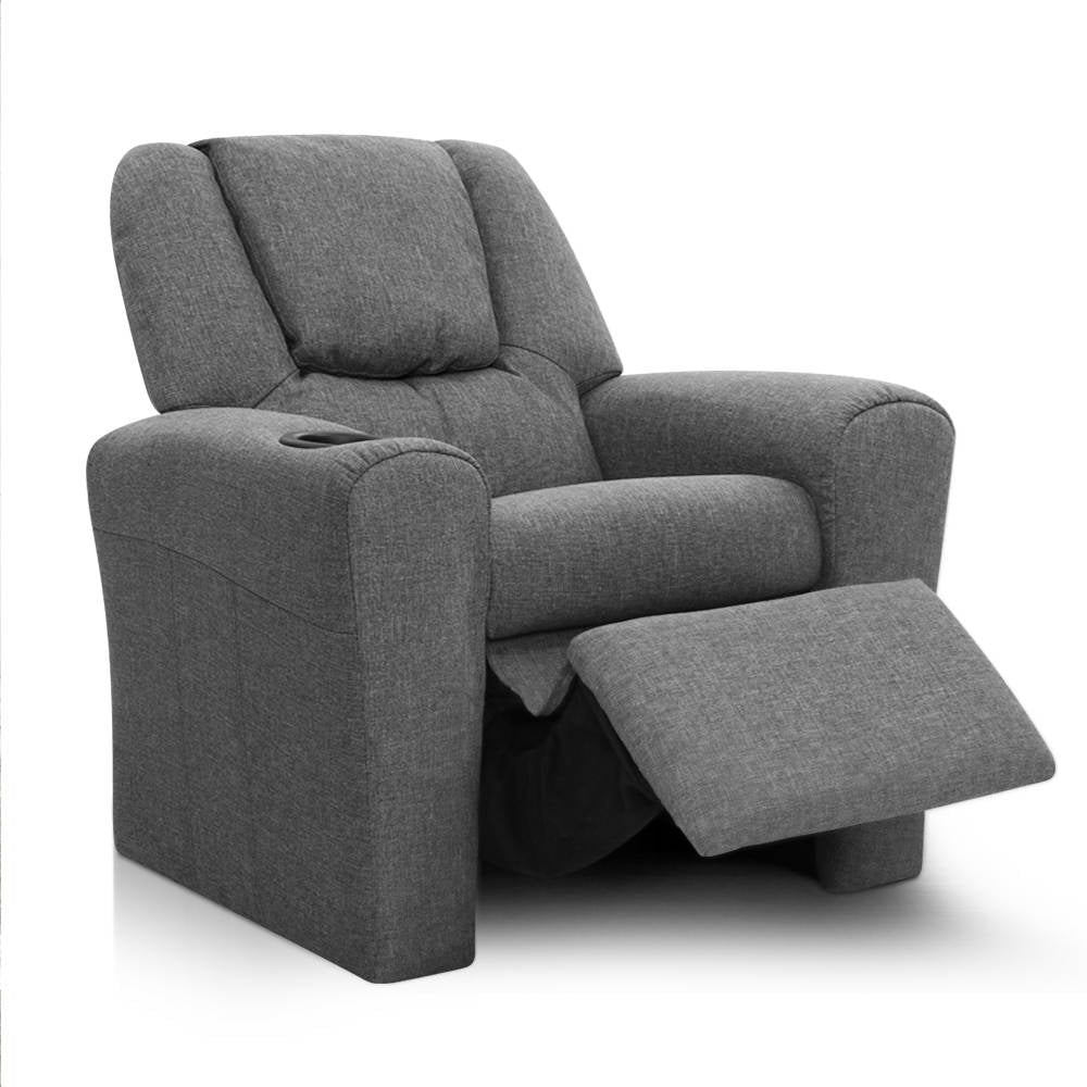 Arm Chairs & Recliners: Keezi Kids Recliner Chair Linen Soft Sofa Lounge Couch Children Armchair Grey